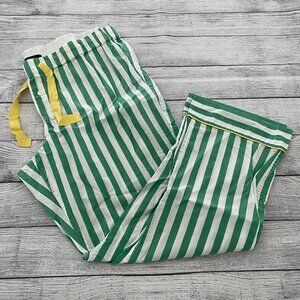 J. Crew Green White Striped Yellow Detail Pajama Pants Medium